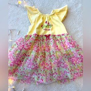 Baby Girl Yellow Pink Floral Short Sleeves Dress “Let Love Bloom”